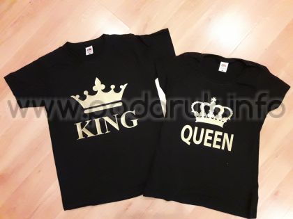 Тениски за двойки с надписи 'King' & 'Queen', и елемент корона