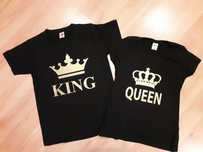Тениски за двойки с надписи 'King' & 'Queen', и елемент корона