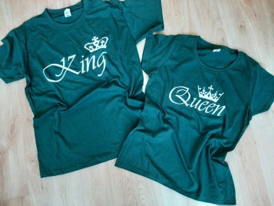 Тениски за двойки с надписи 'King' & 'Queen', и елемент корона