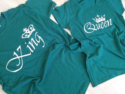 Тениски за двойки с надписи 'King' & 'Queen', и елемент корона