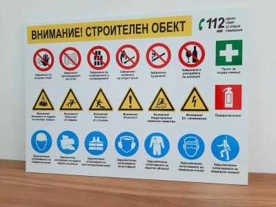 Табела за строителен обект със задължителни знаци по ЗБУТ