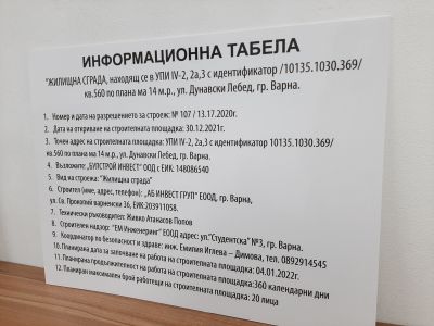 Информационна табела за строителен обект по ЗУТ 